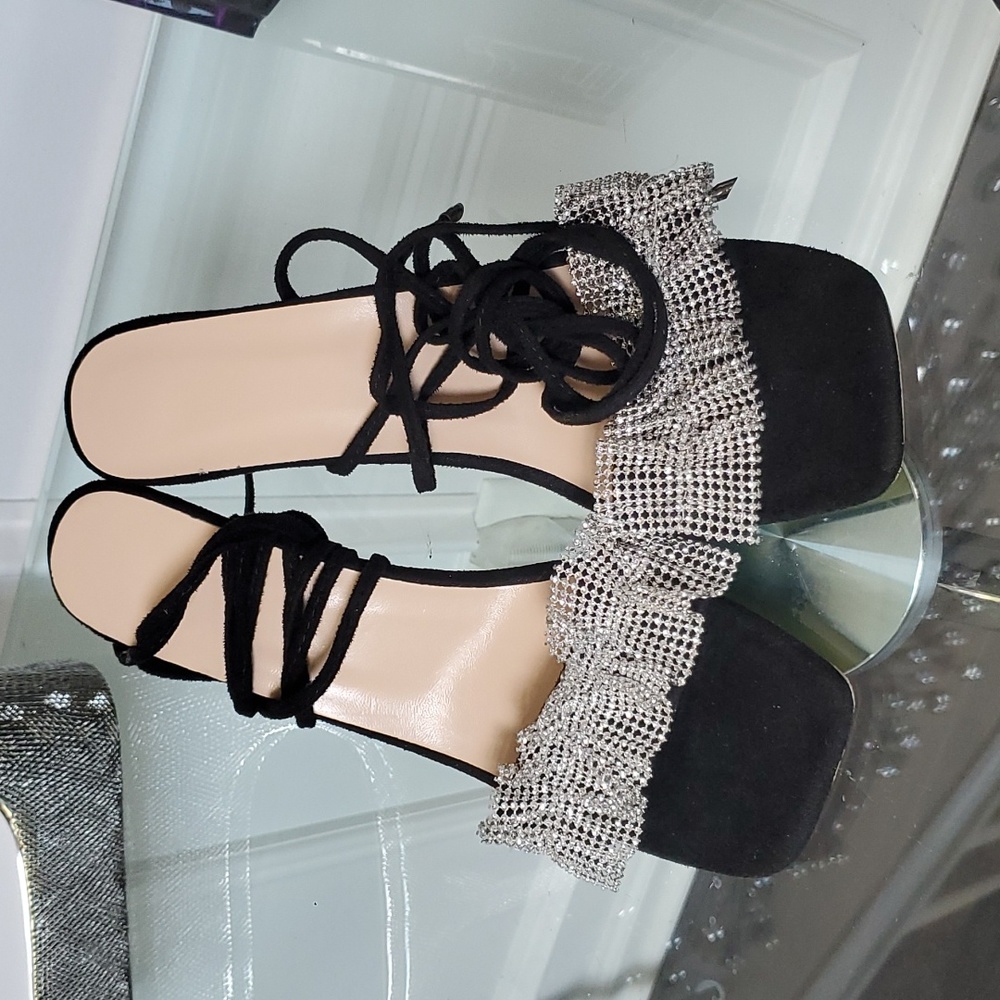 BLACK/SILVER lace up heel size 10